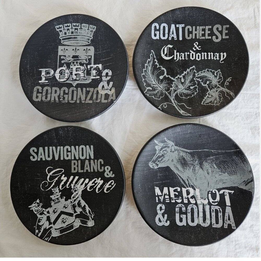 Williams-Sonoma Black Matte Wine Cheese Slate Stoneware 7" Plates Set of 4